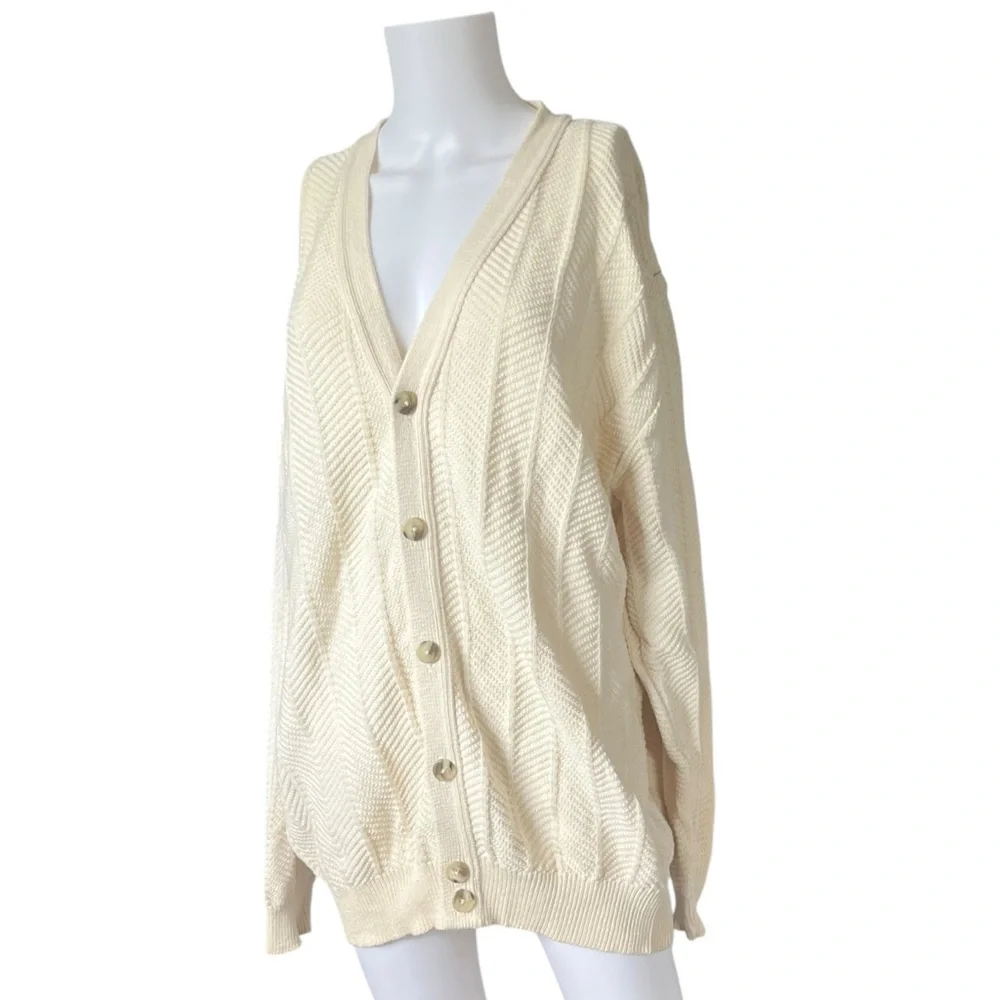 Vintage Cream Knit Fisherman Sweater Cotton Croft & Barrow Mens Size Large Tall